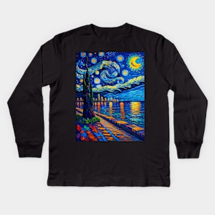 Miami beach at starry night Kids Long Sleeve T-Shirt